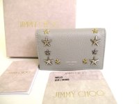 JIMMY CHOO Starts Soft Gray Leather Credit Card Business Card Holder NELLO #9961