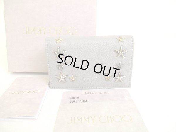 Photo1: JIMMY CHOO Starts Soft Gray Leather Credit Card Business Card Holder NELLO #9961