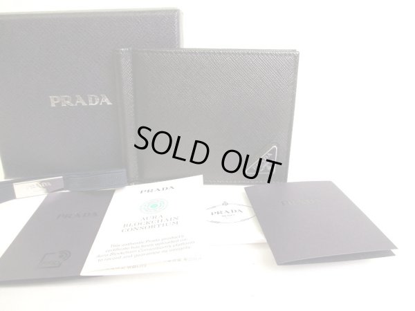 Photo1: PRADA Black Saffiano Leather Bifold Bill Wallet w/Bill Clip #9962