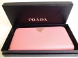 Photo12: PRADA Pink Saffiano Triang Leather Round Zip Long Wallet #9968