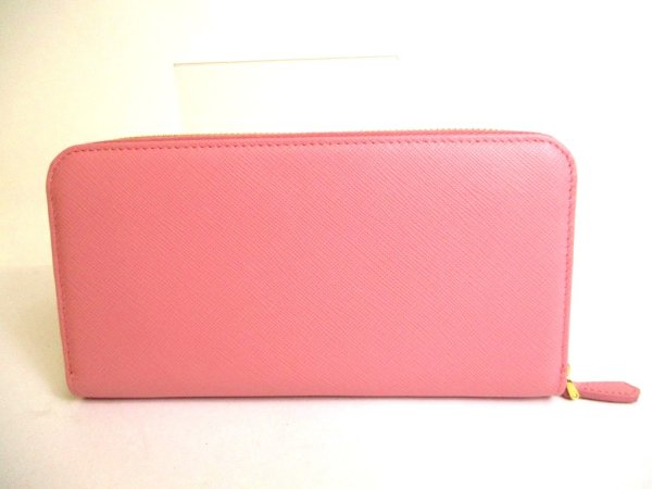 Photo2: PRADA Pink Saffiano Triang Leather Round Zip Long Wallet #9968