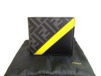 FENDI Zucca Gray Fabric Black Leather Bifold Wallet Diagonal Wallet #9973