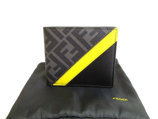 Photo1: FENDI Zucca Gray Fabric Black Leather Bifold Wallet Diagonal Wallet #9973