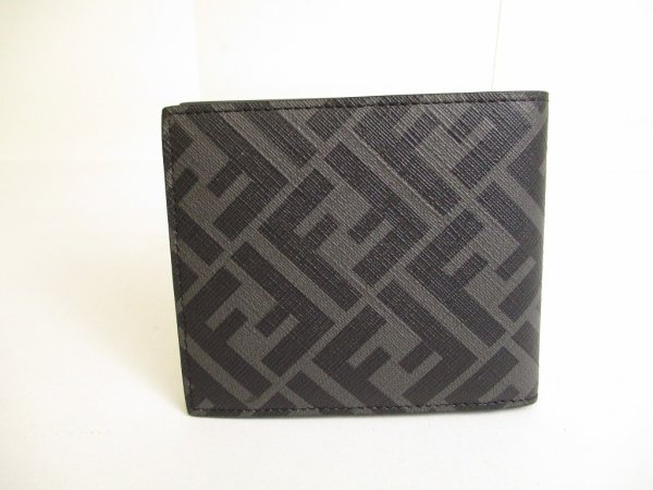 Photo2: FENDI Zucca Gray Fabric Black Leather Bifold Wallet Diagonal Wallet #9973