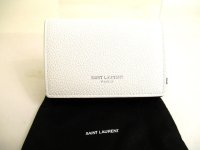 Saint Laurent YSL Black White Bicolored Leather Trifold Wallet Compact Wallet #9977
