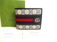 GUCCI Beige Leather Bifold Wallet Ophidia GG Bifold Wallet #9988