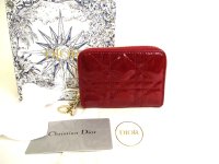 Christian Dior Lady Dior Red Patent Leather Round Zip Coin Purse #9989