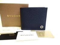 BVLGARI Denim Sapphire Leather Bifold Wallet Compact Wallet #9995