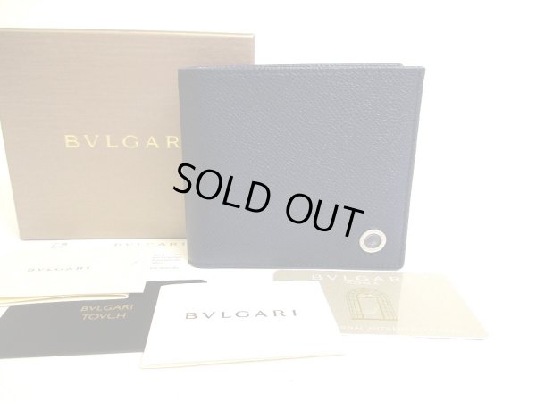 Photo1: BVLGARI Denim Sapphire Leather Bifold Wallet Compact Wallet #9995