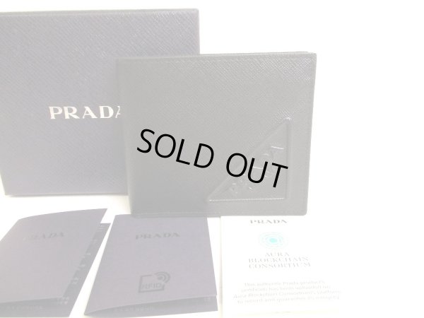 Photo1: PRADA Saffiano Black Leather Bifold Wallet Compact Wallet #9996