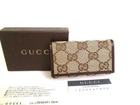 GUCCI GG Brown Canvas and Leather 6 Pics Key Cases #a006