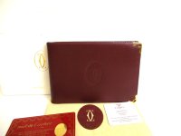 Cartier Must de Cartier Bordeaux Leather Bifold Bill Wallet Purse #a008