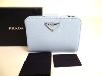 PRADA Saffiano Light Blue Leather Bifold Wallet Compact Wallet #a011