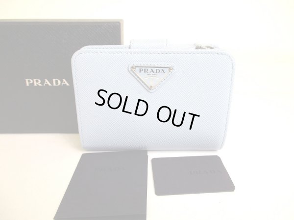 Photo1: PRADA Saffiano Light Blue Leather Bifold Wallet Compact Wallet #a011