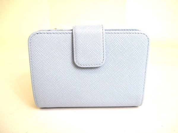 Photo2: PRADA Saffiano Light Blue Leather Bifold Wallet Compact Wallet #a011