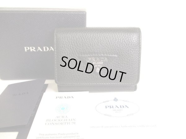 Photo1: PRADA Black VIT Daino Leather Trifold Wallet Compact Wallet #a012