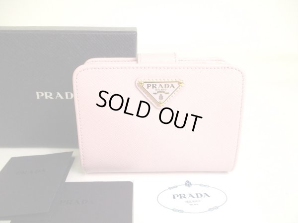 Photo1: PRADA Saffiano Light Pink Leather Bifold Wallet Compact Wallet #a014