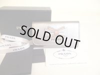 PRADA Silver Saffiano Leather Ribbon Motif 4 Pics Key Cases #a015
