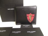 Saint Laurent Paris YSL Black Leather Patchwork Bifold Bill Wallet #a018