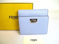 FENDI Peekaboo Light Blue Leather Palladium Metal Tri-fold Wallet #a019
