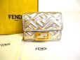 Photo1: FENDI Champagne Gold Leather Baguette Micro Trifold Wallet Compact Wallet #a030 (1)