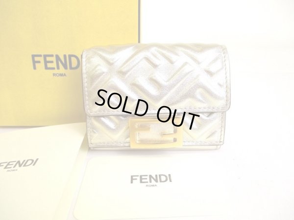 Photo1: FENDI Champagne Gold Leather Baguette Micro Trifold Wallet Compact Wallet #a030