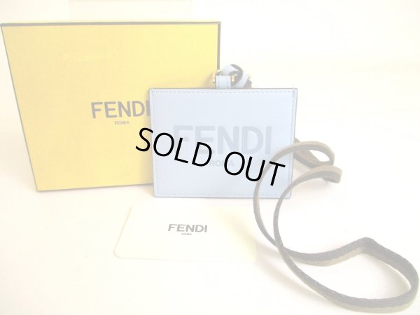 Photo1: FENDI Roma Light Blue Leather Pequin Ribbon Strap Name Badge #a032