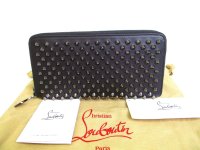 Christian Louboutin Panettone Black Leather Spikes Round Zip Wallet #a034