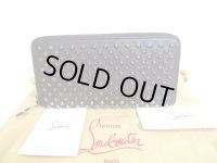 Christian Louboutin Panettone Black Leather Spikes Round Zip Wallet #a034