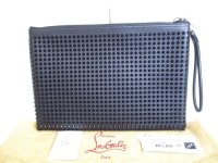 Christian Louboutin Plastic Spikes Black Leather A4 Clutch Bag #a035
