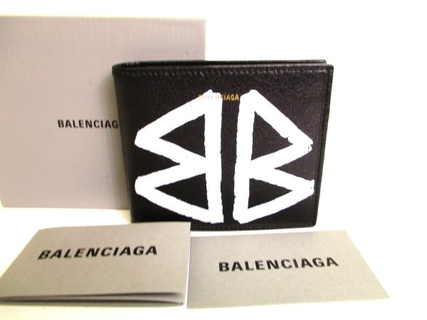 Photo1: BALENCIAGA Graffiti Black Leather Bifold Bill Wallet Compact Wallet #a036