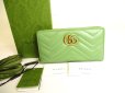 Photo1: GUCCI Marmont GG Lime Green Leather Round Zip Long Wallet #a042 (1)