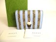 Photo1: GUCCI GG Marmont Light Blue Stripes Leather Soft Cream Motif Bifold Wallet #a045 (1)