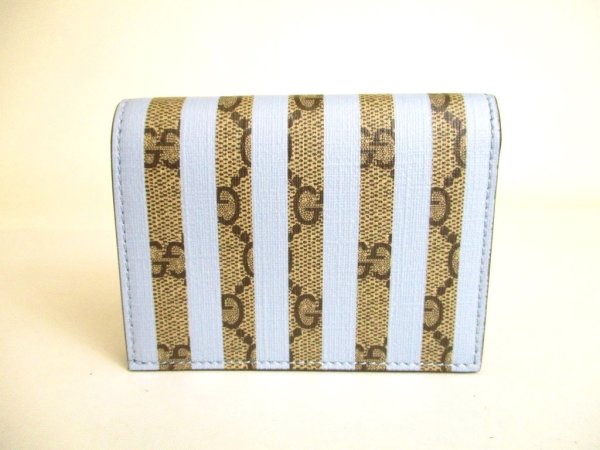 Photo2: GUCCI GG Marmont Light Blue Stripes Leather Soft Cream Motif Bifold Wallet #a045