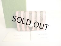 GUCCI GG Marmont Light Pink Stripes Leather Soft Cream Motif Bifold Wallet #a046
