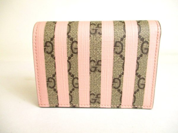 Photo2: GUCCI GG Marmont Light Pink Stripes Leather Soft Cream Motif Bifold Wallet #a046