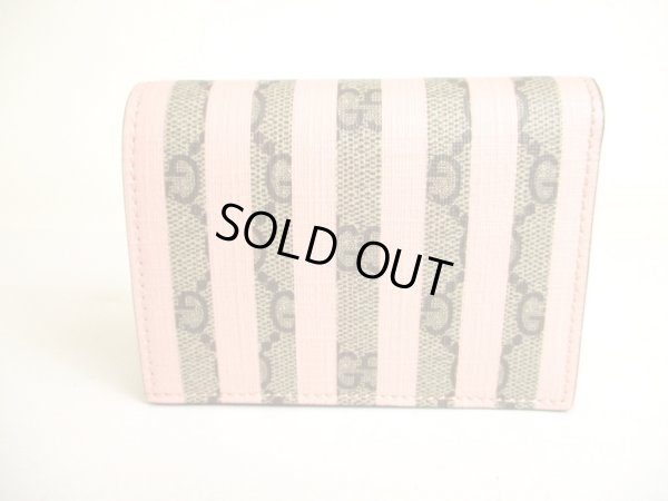 Photo2: GUCCI GG Marmont Light Pink Stripes Leather Soft Cream Motif Bifold Wallet #a046