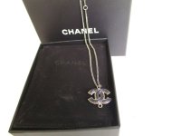 CHANEL Black CC Logo Silver Chain Necklace #a047
