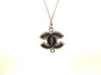 Photo2: CHANEL Black CC Logo Silver Chain Necklace #a047 (2)