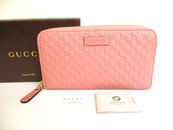 Photo1: GUCCI Micro Guccissima Light Pink Leather Round Zip Long Wallet #a048