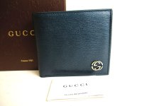 GUCCI InterlockingG Metallic Green Leather Bifold Wallet Compact Wallet #a049