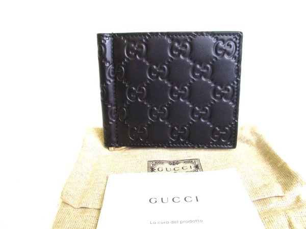 Photo1: GUCCI Guccissima Black Leather Bifold Bill Wallet #a054