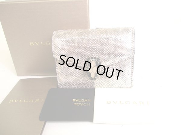 Photo1: BVLGARI Serpenti Forever Beige Leather Trifold Wallet Compact Wallet #a055
