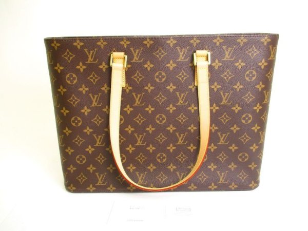 Photo1: LOUIS VUITTON Monogram Brown Leather Tote Bag Shoppers Bag Luco #a057