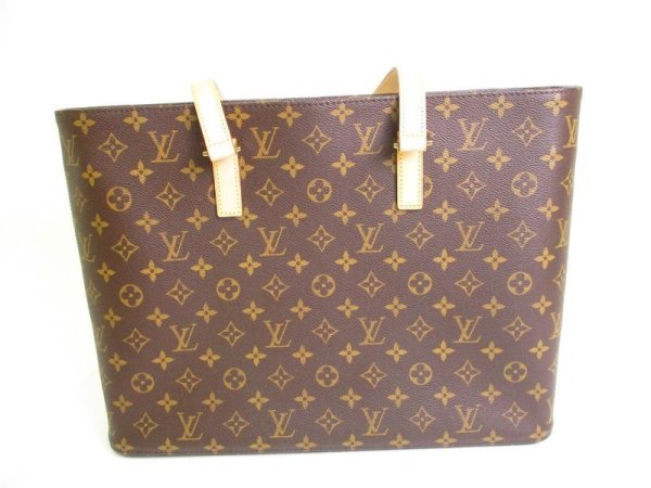 Photo2: LOUIS VUITTON Monogram Brown Leather Tote Bag Shoppers Bag Luco #a057
