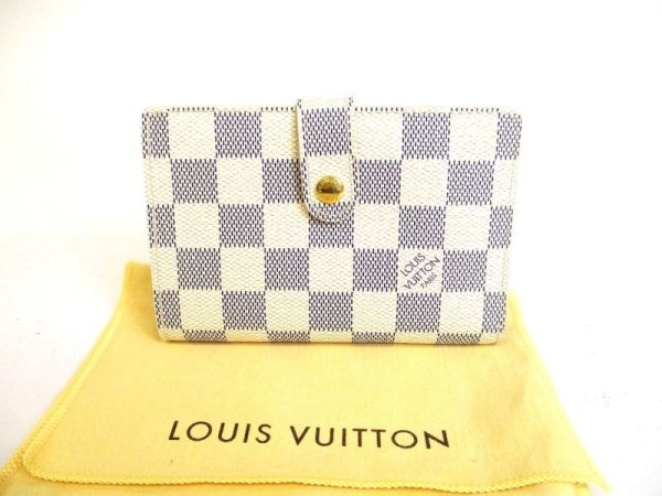 Photo1: LOUIS VUITTON Damier Azur White Leather Bifold Wallet Viennois #a058