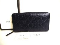 GUCCI Guccissima Navy Blue Leather Round Zip Long Wallet #a060