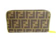 Photo2: FENDI Zucca Brown Canvas Yellow Leather Round Zip Long Wallet #a061 (2)