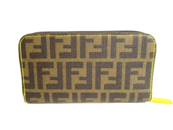 Photo2: FENDI Zucca Brown Canvas Yellow Leather Round Zip Long Wallet #a061