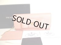 PRADA Saffiano Light Pink Leather Ribbon Bifold Long Flap Wallet #a062